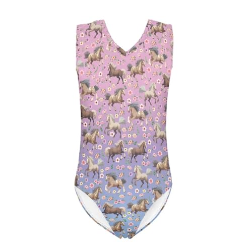 Image of Girls Cartoon Pattern One-Piece Swimsuits Sport Racer Swimwear Beach Bathing Suit, Size 5-14