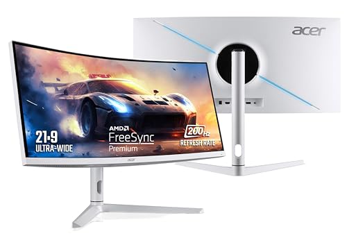 Acer XZ306CX 29.5 Inch Ultrawide 21:9 1500R Curve 2560 X 1080 Backlit LED LCD Monitor I 1 MS VRB I 200Hz Refresh I HDR 400 I DCI-P3 93% I AMD FreeSync I 2xHDMI 1xDP I Stereo Speakers I Eye Care, White