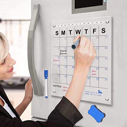 Magnetic Dry Erase Calendar For Fridge - Acrylic Monthly Fridge Calendar Clear Planner Board Resuable 11X14 Inch (Vertical) #TOP1