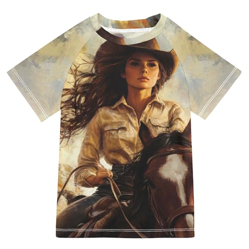 Western Cowgirl Sunset Bathing Suit Girls UV Protection Baseball Shirts Swimwear Beach Tops 3T