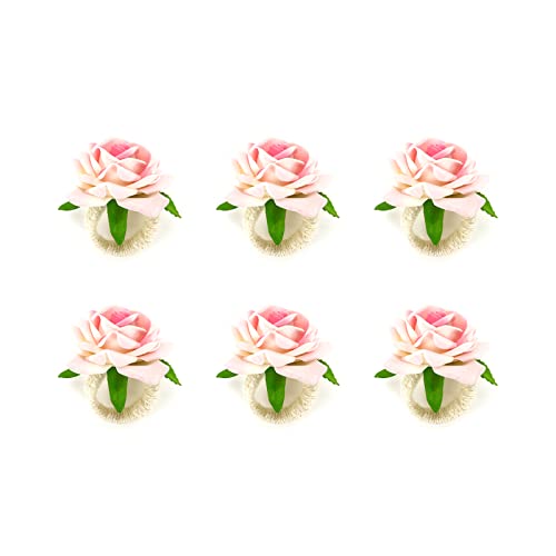 Pastlla 6Pcs Rose Flower Napkin Rings, Napkin Circle Holder Artificial Floral Napkin Holder Rings Handicraft Table Decoration For Wedding Party Banquet Birthday Christmas Valentine's Day (Pink Rose) #TOP18
