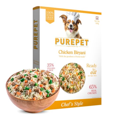 Image of Purepet Fresh Dog Food 300g | Chicken Biryani for Adults & Puppies | High Protein, 65% Real Chicken, 35% Veggies & Rice | No Preservatives | Ready to Serve | All Breeds | Single Meal Pack (Pack of 3)