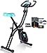 ANCHEER Bicicletta per Esercizio 10 Livelli di Resistenza Magnetica e Sedile Ampio e Confortevole, da Interni, Cyclette Pieghevole da Fitness Supporto per Tablet e Monitor Digitale (Nero+blu (Tipo 2))
