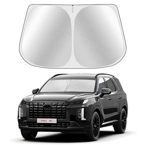Toluoma Custom Fit Windshield Sun Shade for H-yundai Palisade 2020-2025 - Full Coverage, 210T Reflective Fabric, Double-Layer Design - Blocks 99% UV Rays, Keeps Car Cool, Easy to Install and Store