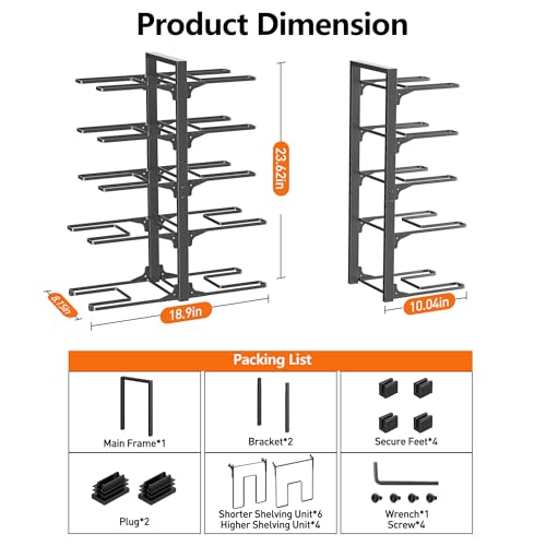 Image of MUDEELA 10-Tier Pots and Pans Organizer under Cabinet, 23.62 inch Height Heavy Duty Pot and Pan Organizer Kitchen Cabinet Organization and Storage, Adjustable Pot Rack for Frying Pan, Cast Iron Skillet
