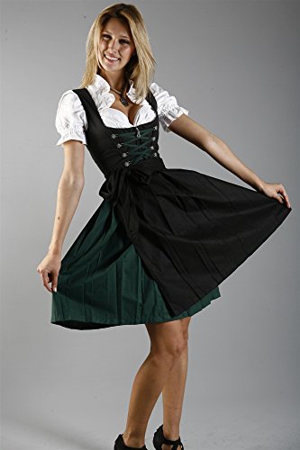Bavarian Women's Midi Dirndl Dress 3-Pieces with Apron and Blouse Black Green2