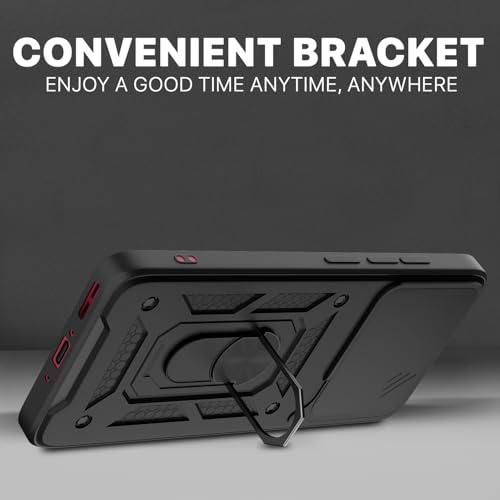 Image of Pikkme Back Cover for Oppo Find X9 5G | 360 Protection Case | Sliding Camera Shield Cover & Ring Holder Stand D10 Tough Armor Bumper Case (Black)