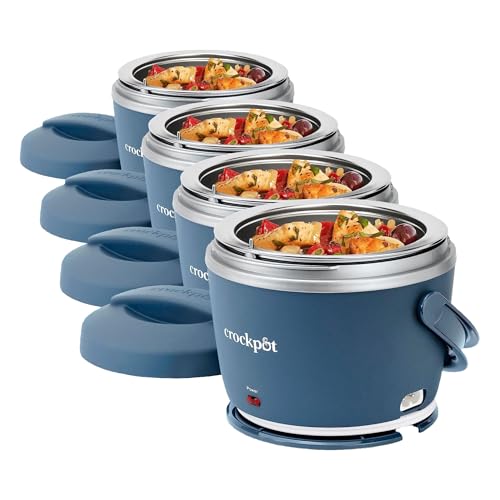 Crock-Pot 20oz Portable Electric Food Warmer, Personal Lunch Box Keeps Food Spill-Free & Warm, Ideal for Travel, Work, School, Car, On-the-Go, Dishwasher-Safe, Giftable, Faded Blue (Pack of 4)