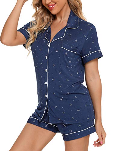 Image of Anjue Womens Pajamas Set Short Sleeve Button Down Soft Pj Sets S-XXL | V neck,Pyjamas,Modal,Wedding,Pijamas de mujer,Bridal party,Viscose,Knit,Cute,Lounge,Lightweight,Nursing,Holidays