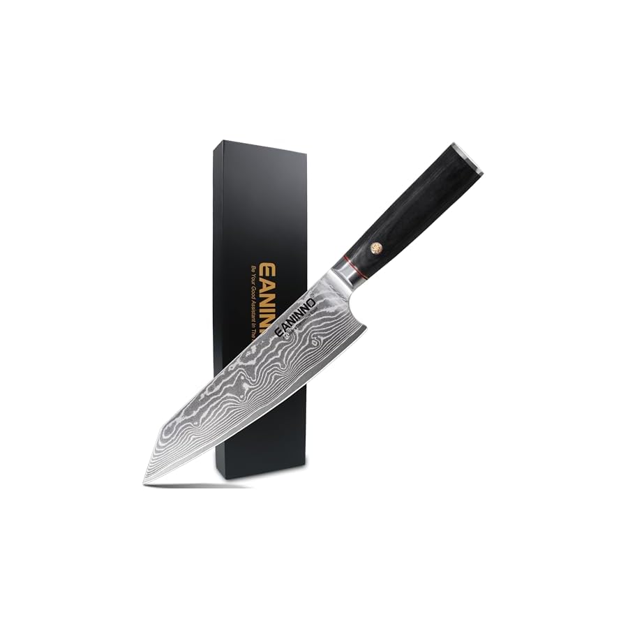 EANINNO Chef Knife 8 inch Japanese Damascus Kitchen Knife, Sharp Vg10 Chefs Knife 67 Layers High Carbon Damascus Stainless Steel Professional Cutting Knife