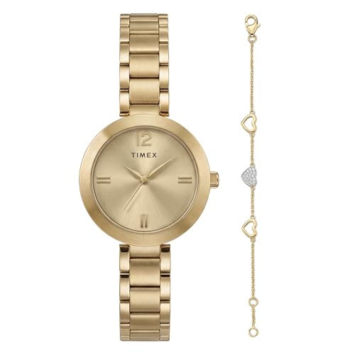 Montre Timex Main Street femme 28 mm triple ton doré petit cadran en acier