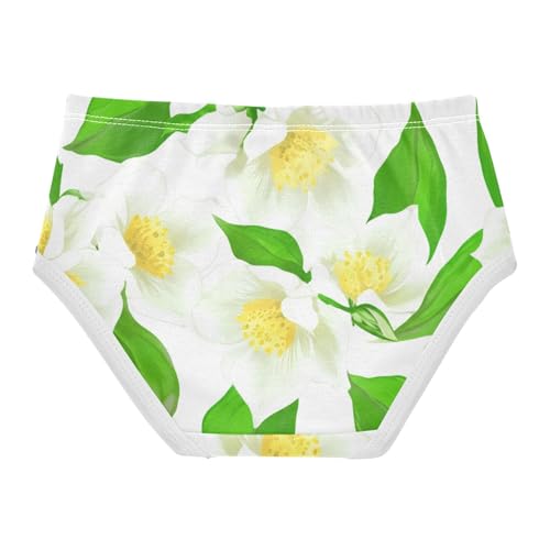 Girls Underwear Toddlers 2t Cotton Cute Panties Girl Fun Print Briefs Underpants White Jasmine Flowers Green Leaves2
