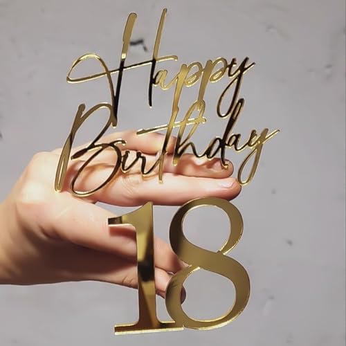 Happy Birthday 18 Cake Topper Acrylic Gold Happy 18th Birthday Cake Decoration Cheers to 18 Years Cake Pick Eighteen Hello 18 Fabulous Cake Sign for Party Supplies