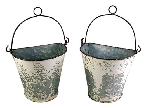 Primitive Galvanized Half Round Bucket Wall Planters, 6 3/4 Inches #TOP4