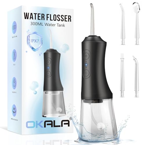 Water Dental Flosser - Portable Cordless Oral Irrigator 300ML, Rechargeable IPX7 Waterproof Irrigation Cleaner for Teeth Cleaning & Flossing, Travel & Home Use