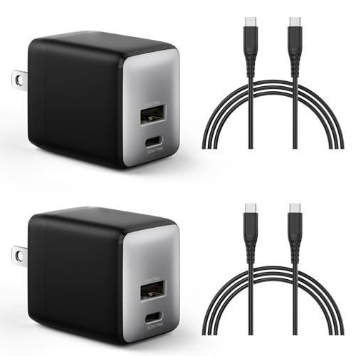 wegear USB C Fast Charging Charger, 30W Dual-Port GaN Nano Charger with Foldable Plug for iPhone 17/16/15 Series, iPad, Galaxy S24 Ultra and More Series, (Black, 2 Pack & 2 Cable)