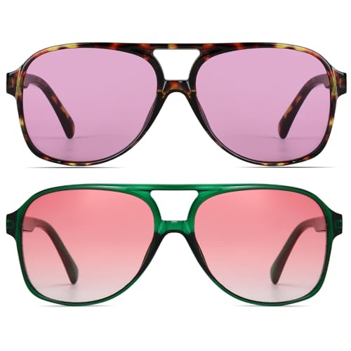 Image of Freckles Mark Vintage Retro 70s Sunglasses for Women Men Classic Large Square Aviator Trendy Glasses