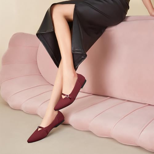 Image of Flats for Women Pointed Toe Knit Ballet Comfortable Dressy Washable Mary Jane Flat Shoes