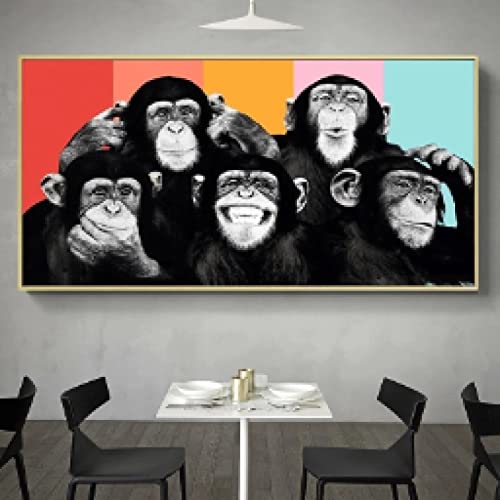 Tableau graffiti 5 singes pour habiller un grand mur blanc vide