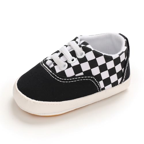 Clowora Unsex Baby Boys Girls Canvas First Walkers Shoes,Infant Non Slip Soft Sole Toddler Flat Lazy Loafers Sneaker (041/Black Rubber Sole, 3-6 Months)