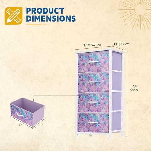 DWVO Dresser with 4 Drawers - Storage Tower Unit, Dresser for Room, Living Room, Closets - Sturdy Steel Frame, Wooden Top & Easy Pull Fabric Bins,Purple