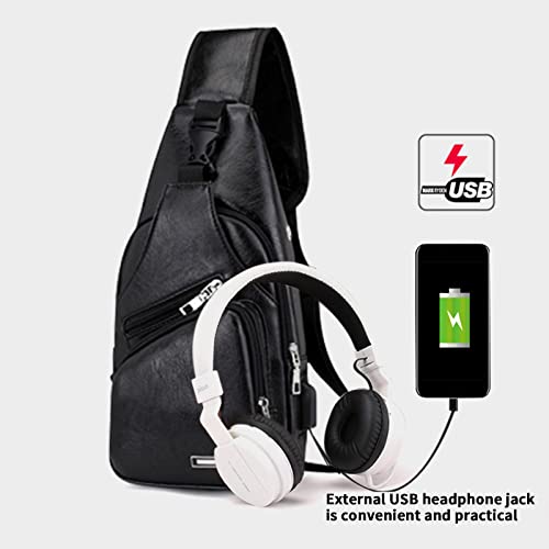 Business Leather Chest Bag, Large Capacity Crossbody Backpack Daypack With Earphone Hole For Outdoor Travel Camping #TOP4