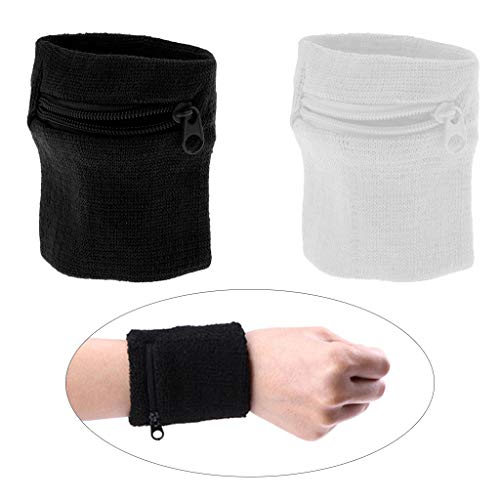 F Fityle 2x Sports Running Pulseiras Sweatbands Wrist Wrap Carteira Com Bolso Com Zíper