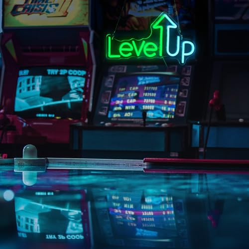 Image of Level UP Neon Sign, Neon Sign For Wall Decor, Game Room Game Zone LED Neon Light Wall Art Decor Home Bedroom Gaming Room Decoration Party Personalized For Gamer (15.7 x 8.7 in)