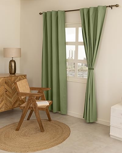 Image of THE LINEN COMPANY Solid Duck Canvas Cotton Curtains 4 Feet for Window, Short Window Curtains for Home, Small Window Drapes, 4ft Curtains Set of 2, Avocado Green