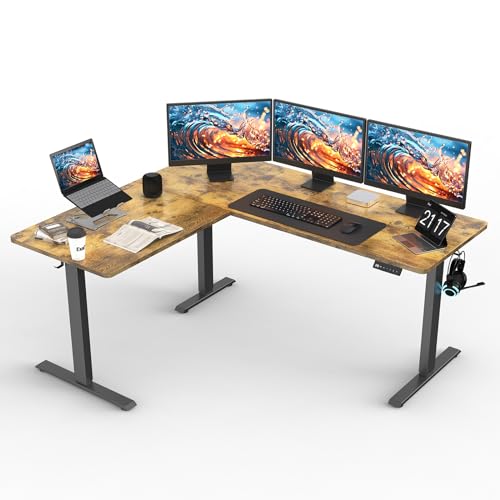 Upgrade Version 63 * 55 inch L Shaped Electric Adjustable Height Standing Desk, Corner Stand Up Desk, Sit Stand Computer L Desk for Gaming Office