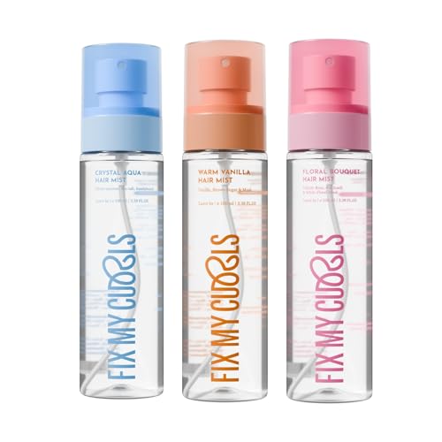 Image of Fix My Curls Hair Mist Trio Pack | Warm Vanilla | Crystal Aqua | Floral Bouquet | Unisex Fragrances, 100ml Each