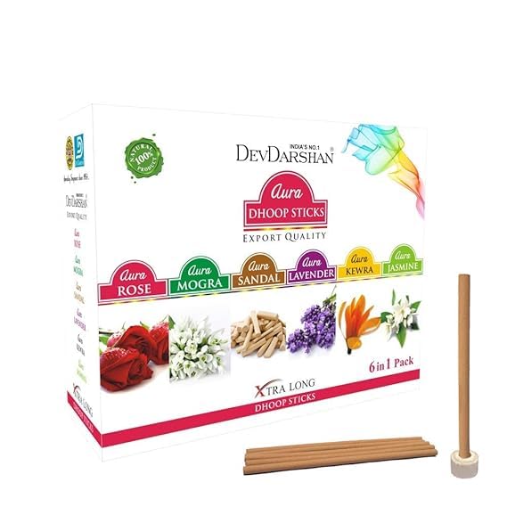 Devdarshan Rose Mogra Kewra Sandal Lavender Jasmine Mix Dry Dhoop (3 Packs of 12 Units Each)