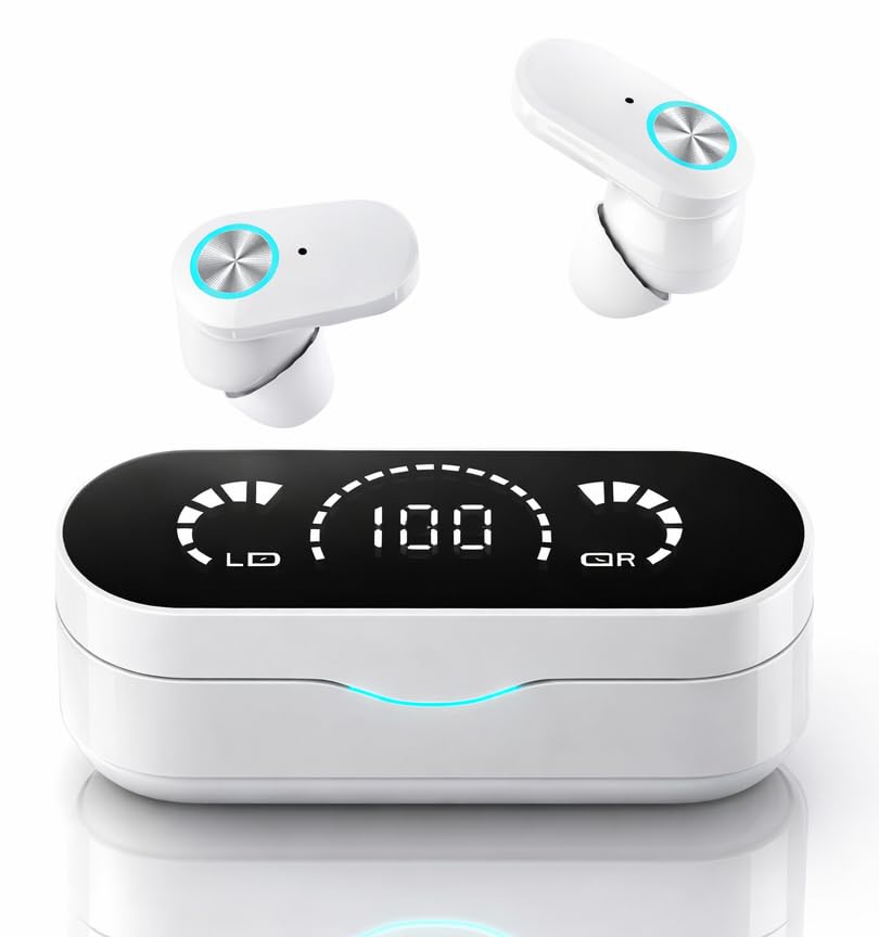 Image of YD06 3D Digital Earbuds, Gaming Earbuds with 60 Hours Playtime, Bluetooth 5.4 + ENC Clarity, Adaptive Noise Cancelling,13mm HD BASS Drivers, IPX7 Sweat-Proof (White)