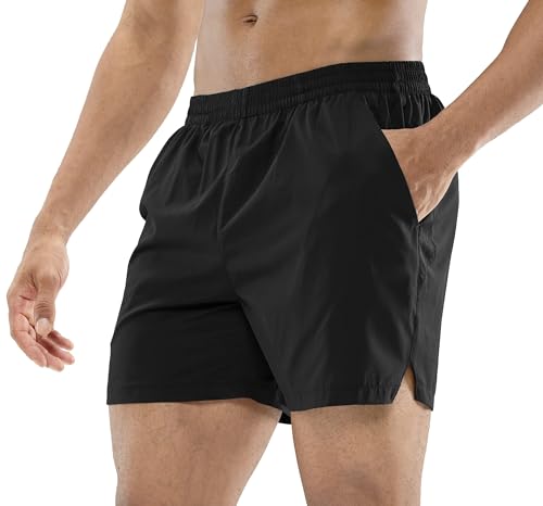MIER Men's 5 Inch Inseam Running Shorts, Quick-Dry with Pockets, Black XXL