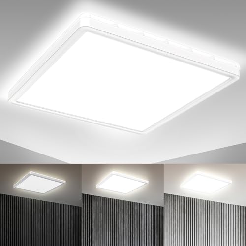B.K.Licht - Panneau LED à lumière indirecte, plat, intensité lumineuse variable par paliers, dalle led, plafond, plafonnier led, lustre salon, lustre...
