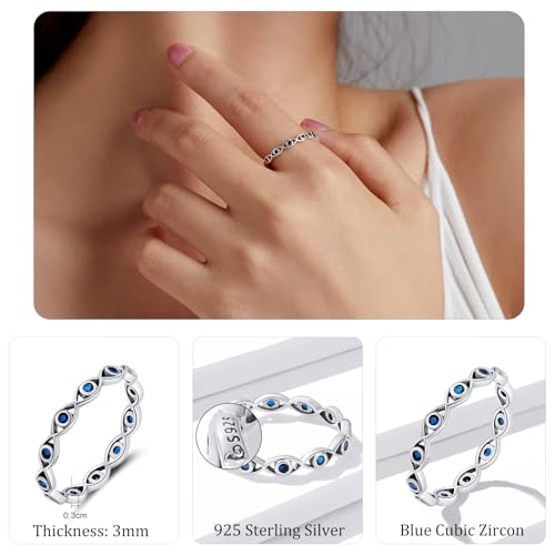 Evil Eye Infinity Ring for Women: 925 Sterling Silver Blue Eyes Stackable Rings Wedding Eternity Band Engagement Promise Cubic Zirconia Bands, Cute Rings Jewelry Birthday Presents Size 6-92
