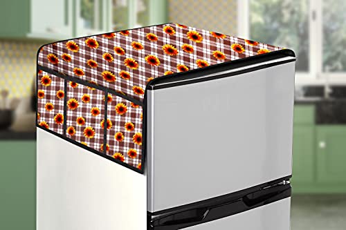 Image of Stylista Refridgerator top Cover Suitable for Samsung RR20C1723U8 /HL, 183 Liter Fridge, Dimension (WXD) 65x111 CM, Gingham Floral Pattern Coffee