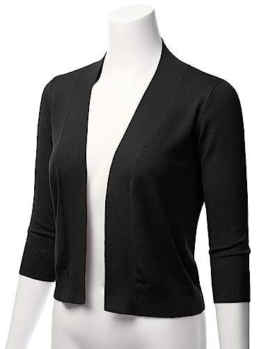 Lalabee Women'S Classic 3/4 Sleeve Open Front Cropped Bolero Cardigan-Black-Xxl thumb #1