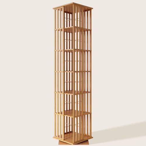 XIMN 360° Rotating Bamboo CD/DVD Shelf - 6-Tier Space-Saving Media Storage Cabinet for Movies, Organizer with Super Compact Design