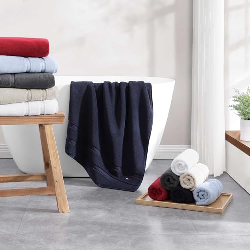 Tommy Hilfiger – Bathroom Towels, Soft Cotton Washcloths, Bath & Hand Towel Set, Zero Twist, Medium Weight & Highly Absorbent, Set of 6, College Dorm Room Essentials (Harborside Beige) by Tommy Hilfiger - Image 8