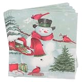 UKCOCO Servilletas Desechables de Papel Estampado de Muñeco de Nieve, 100 Piezas, Servilletas Navideñas para Fiesta, Decoración de Mesa para Restaurante y Hogar, Papel Suave y Resistente