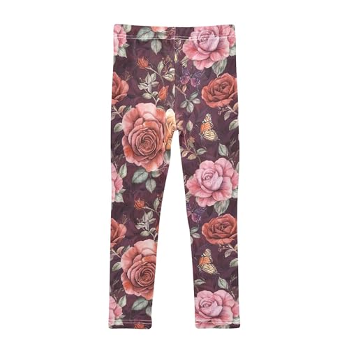 JUNZAN Beauty Rose Burgundy Baby Girls Athletic Leggings Stretchy Girls Capri Leggings Do Exercise 4T2