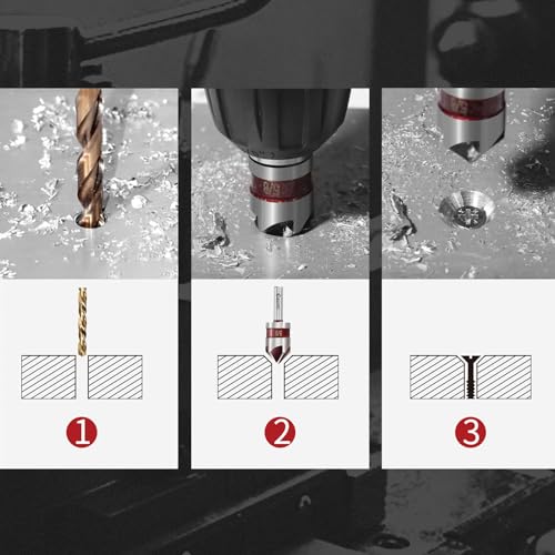 Columpro O068-5PCS Cobalt 5-Flute Countersink Drill Bit Set - Heavy-Duty M35 82-Degree Countersink Chamfer Tool Set For Metal,Stainless Steel,Copper,Wood,Fiberboard,Plastic,Sae 3/4 Inch,5/8 Inch,1/2 Inch3/8 Inch,1/4 Inch thumb #2