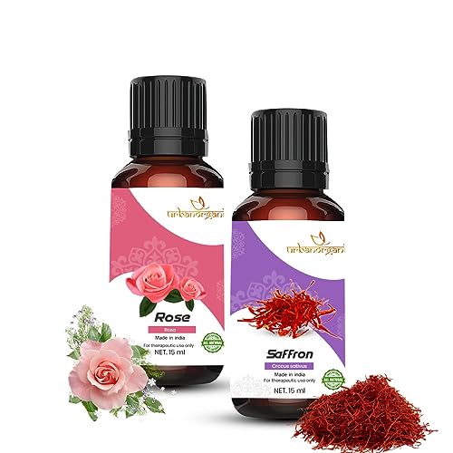 Image of Pure Combo Of 2 Essential oil For Hair & Skin Natural Therapeutic Grade & Undiluted Oil 15ML (Rose-saffron)