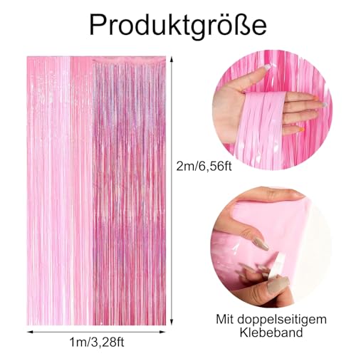 Caelura Lametta Vorhang Rosa Glitzer, 1m x 2m Glitzervorhang Lametta, Folien Fransen Hintergrund für Party Deko Geburtstagsdeko Mädchen Hochzeit Festivals Bühnendekor
