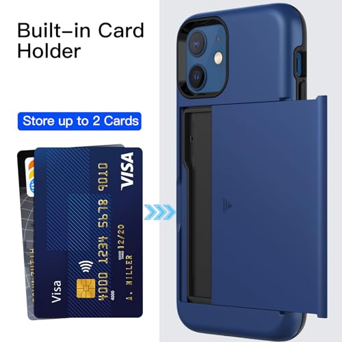 JETech Wallet Case for iPhone 12/12 Pro 6.1-Inch with Card Holder, Dual Layer Shockproof Protective Phone Cover, Sliding Hidden Slot (Blue) by JETech - Used condition - Image 3