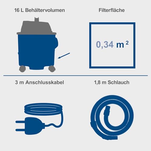 Scheppach Nass und Trockensauger Nasssauger NTS16 mit Ausblasfunktion | Leistung 1200W / 20 kPa...