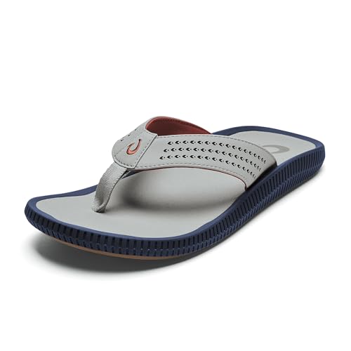 OluKai Ulele Mens Beach Sandals Water Resistant Flip Flops Arch Support & Comfort Fit Lightweight & Durable Enhanced Grip & Traction Ash/Ash 11