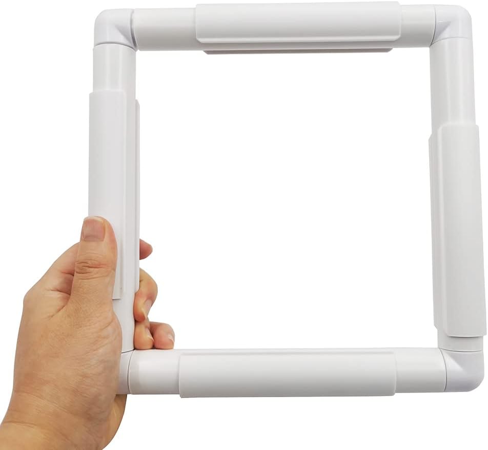 8 X 8" White Plastic Cross Stitch Frame Square Embroidery Hoop DIY Sewing Tools Sewing Hoop Handhold Craft Clip Embroidery Snap Frame Hoop for Cross Stitching Quilting