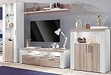 wohnwand eiche dunkelbraun  Moebelaktionsshop24 WOHNWAND 4-TLG Wohnzimmer ANBAUWAND Sibiu WEIß Eiche SÄGERAU DUNKEL NEU 474186
